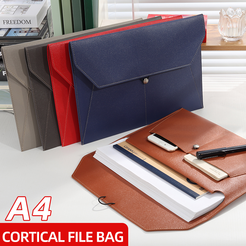Leather Work Folder - حقيبة ملفات جلدية للأعمال مقاس A4،